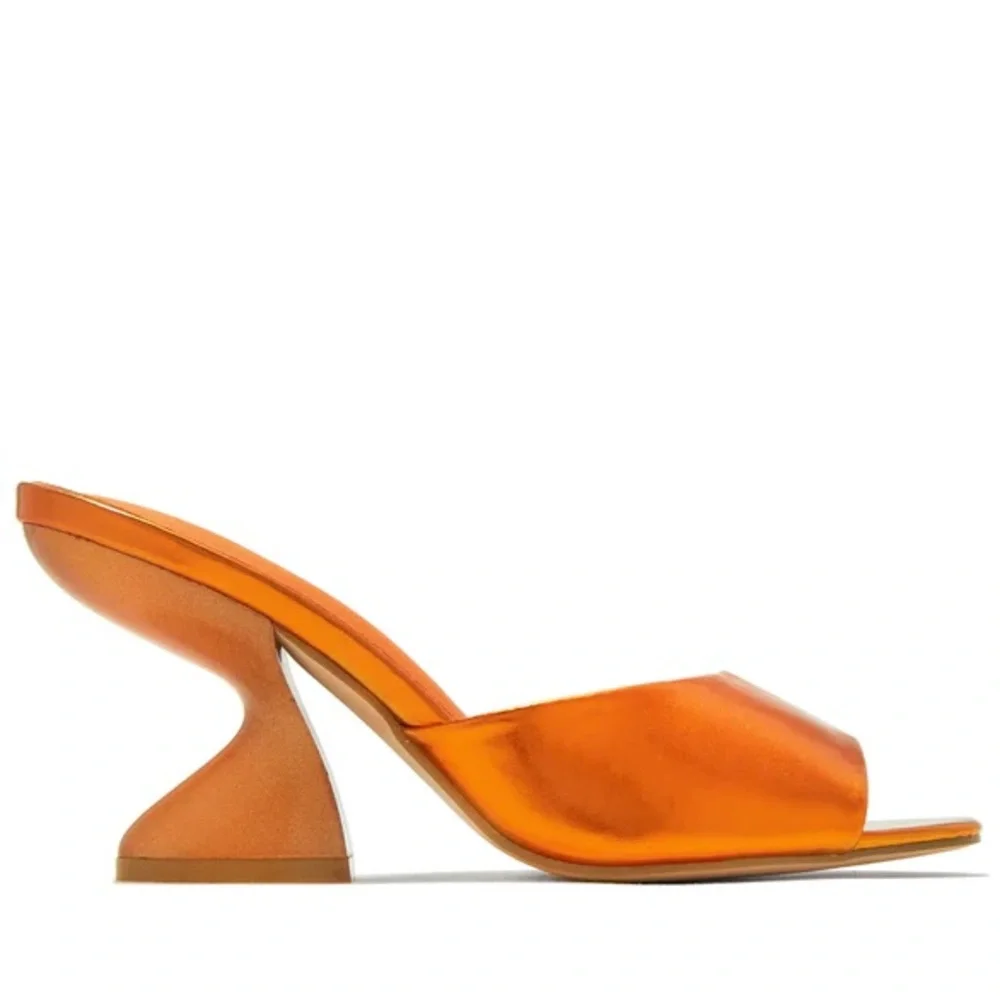 Miss Lola Shiny Orange Mules - Picture 2 of 6